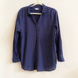 J Jill Petite L Blue Gingham Check Long Sleeve Tunic Shirt